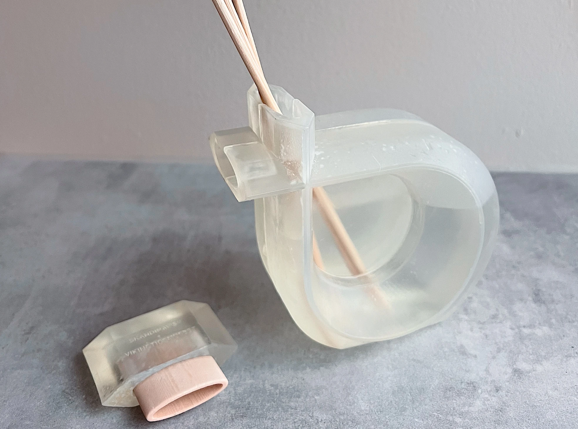 Transparent physical prototype on a grey surface