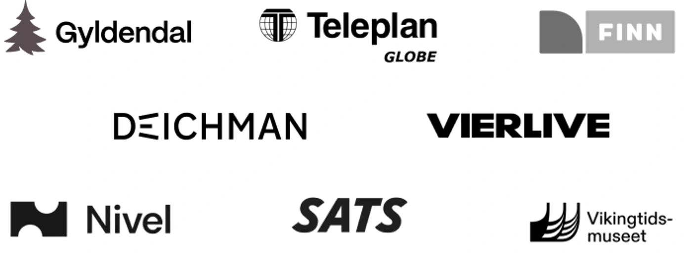 Gyldendal, Teleplan Globe, FINN, Deichman, Vierlive, Nivel, SATS og Vikingtidsmuseet