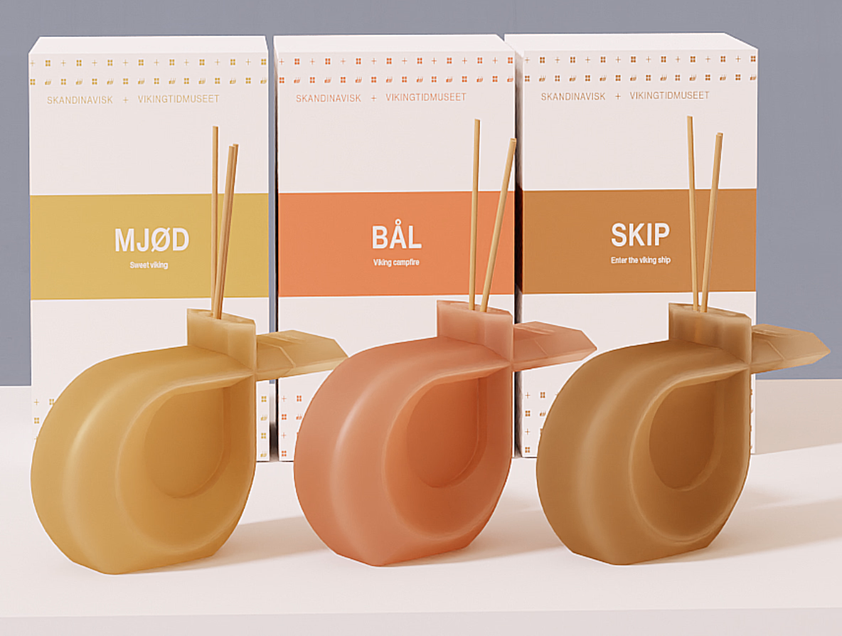 Mjød, Bål and Skip scent diffusers with packaging