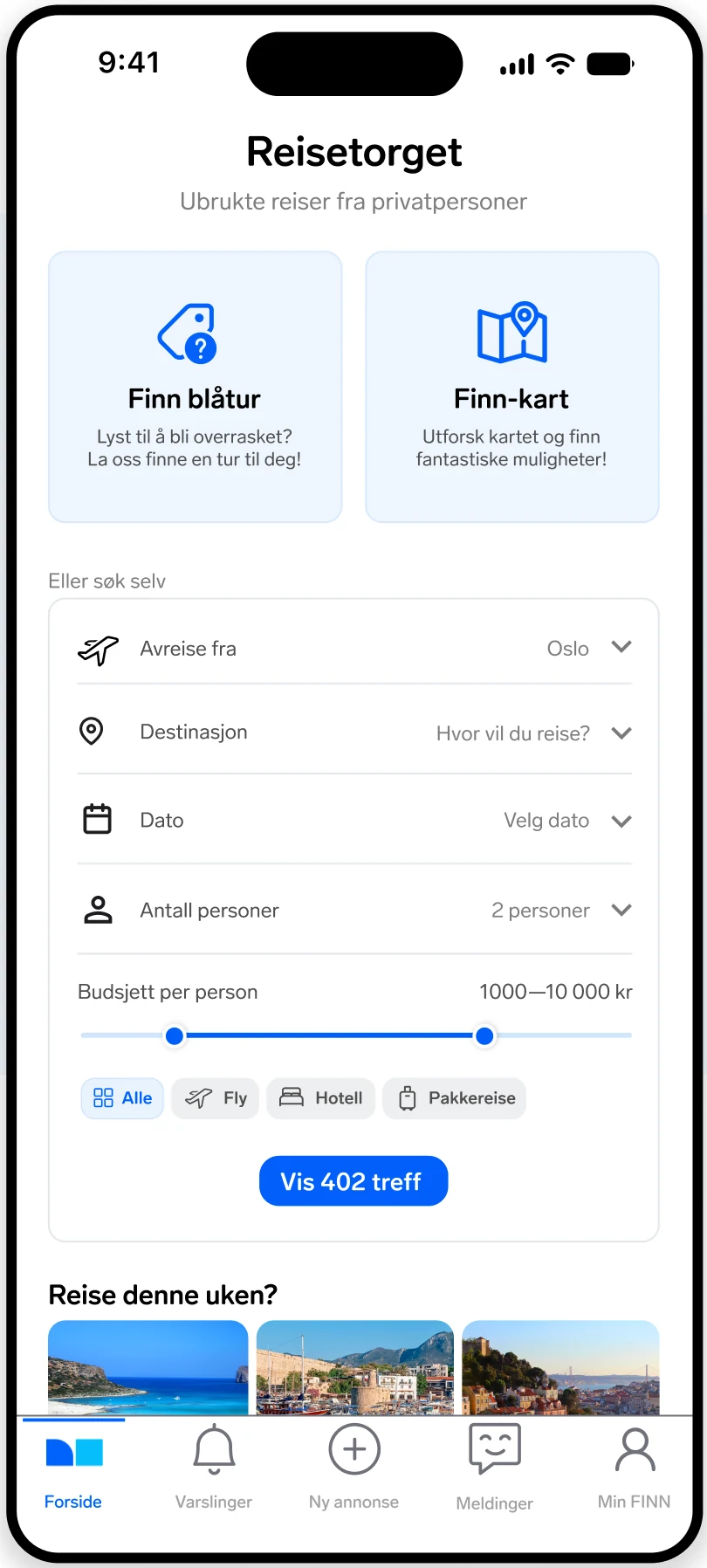 Reisetorget search screen